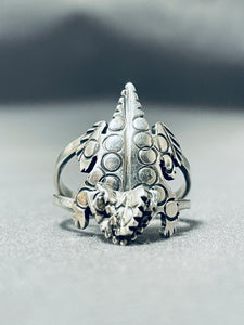 Unique Native American Navajo Signed Handcarved Sterling Silver Toad Ring-Nativo Arts