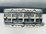 116 Grams Native American Navajo Sterling Silver Cross Bracelet Signed-Nativo Arts