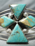 Huge Leroy James Royston Turquoise Cross Vintage Native American Navajo Sterling Silver Bracelet-Nativo Arts