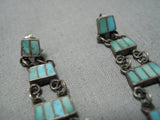 Rare Vintage Zuni Native American Blue Gem Turquoise Sterling Silver Earrings-Nativo Arts