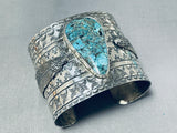 Amazing San Felipe Signed Blue Diamond Turquoise Sterling Silver Huge Bracelet-Nativo Arts