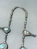 Early Vintage Native American Navajo Turquoise Sterling Silver Squash Blossom Necklace-Nativo Arts