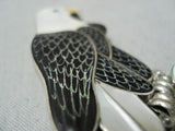Detail Vintage Zuni Native American Eagle Turquoise Sterling Silver Pin Pendant-Nativo Arts
