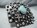 Lest James Vintage Native American Navajo Old Kingman Turquoise Sterling Silver Crosses Ring-Nativo Arts