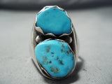 Heavy Men's Double Turquoise Vintage Native American Navajo Sterling Silver Ring Old-Nativo Arts