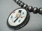 Attractive Vintage Native American Zuni Mother Of Pearl Sterling Silver Necklace Old-Nativo Arts