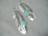 Feather Genius Native American Navajo Turquoise Sterling Silver Earrings-Nativo Arts