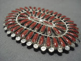 Stunning Navajo Coral Sterling Silver Native American Pin-Nativo Arts