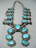 Powerful Womens Vintage Native American Navajo Turquoise Sterling Silver Squash Blossom Necklace-Nativo Arts