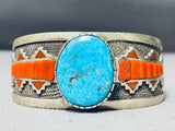 One O0f The Most Unique Native American Navajo Turquoise Coral Sterling Silver Bracelet-Nativo Arts