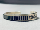 Fascinating Vintage Native American Zuni Jet Inlay Squares Sterling Silver Graduated Bracelet-Nativo Arts