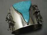 Colossal Heavy 157 Gram Turquoise Sterling Silver Bear Bracelet Cuff-Nativo Arts