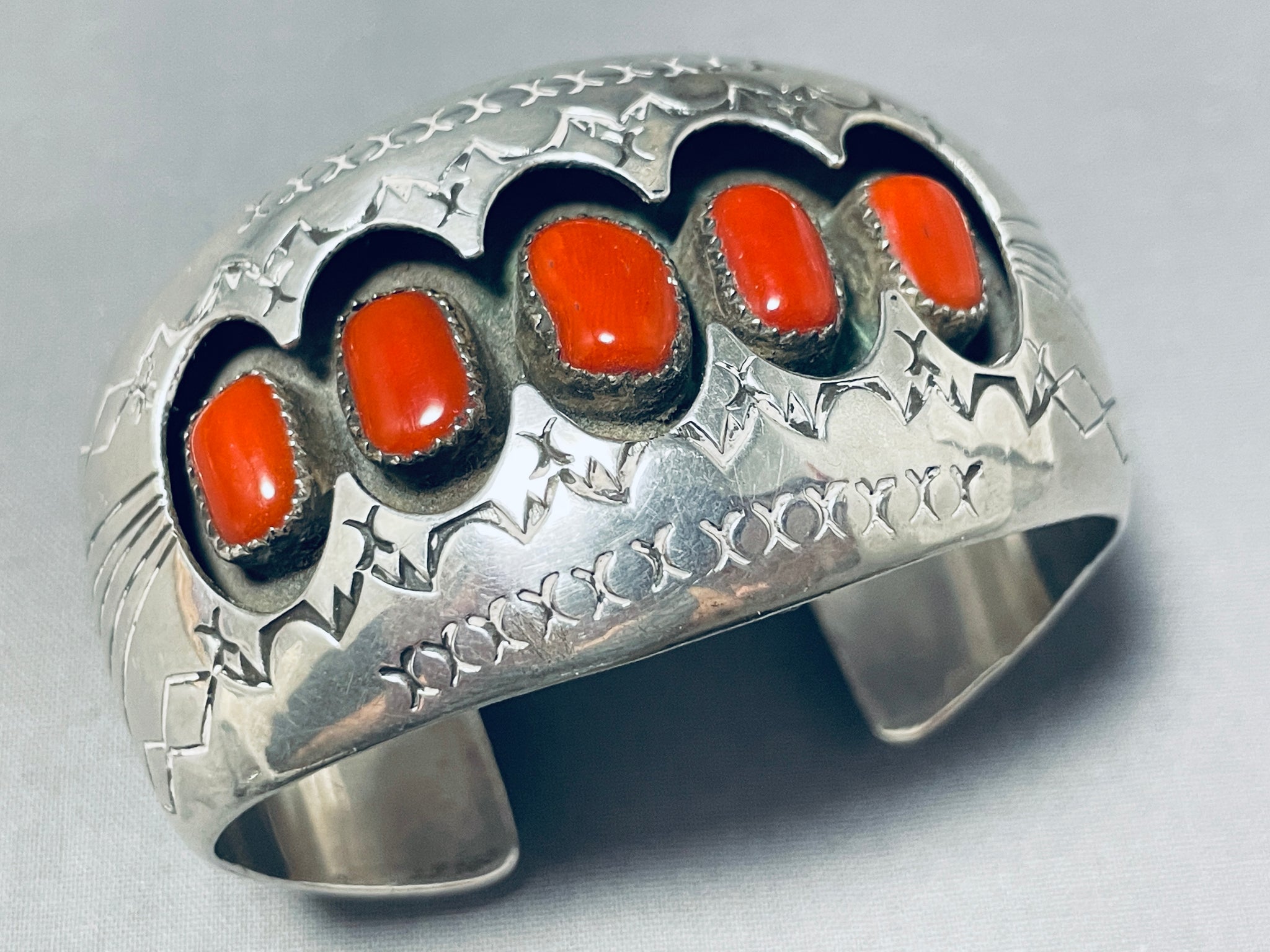 Vintage. Coral sterling cuff. Currently at 6.5 store inches but has flex so can go up