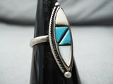 Superb Vintage Native American Navajo Turquoise Mother Of Pearl Sterling Silver Ring-Nativo Arts