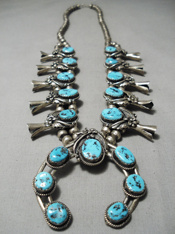 SIGNIFICANT Vintage Hand Stamped Sterling and TURQUOISE Squash Blossom  NECKLACE 264g - Etsy