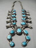Authentic Vintage Native American Navajo Turquoise Sterling Silver Squash Blossom Necklace-Nativo Arts