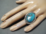 Traditional Vintage Native American Navajo Old Kingman Turquoise Sterling Silver Ring Old-Nativo Arts