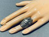 Heavy Mens Chief Head Vintage Native American Navajo Turquoise Sterling Silver Ring-Nativo Arts