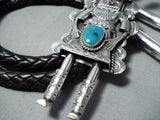 Extraordinary Native American Navajo Kingman Turquoise Sterling Silver Kachina Bolo Tie-Nativo Arts