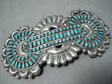 Gargantuan Vintage Native American Navajo Turquoise Sterling Silver Pin Old-Nativo Arts