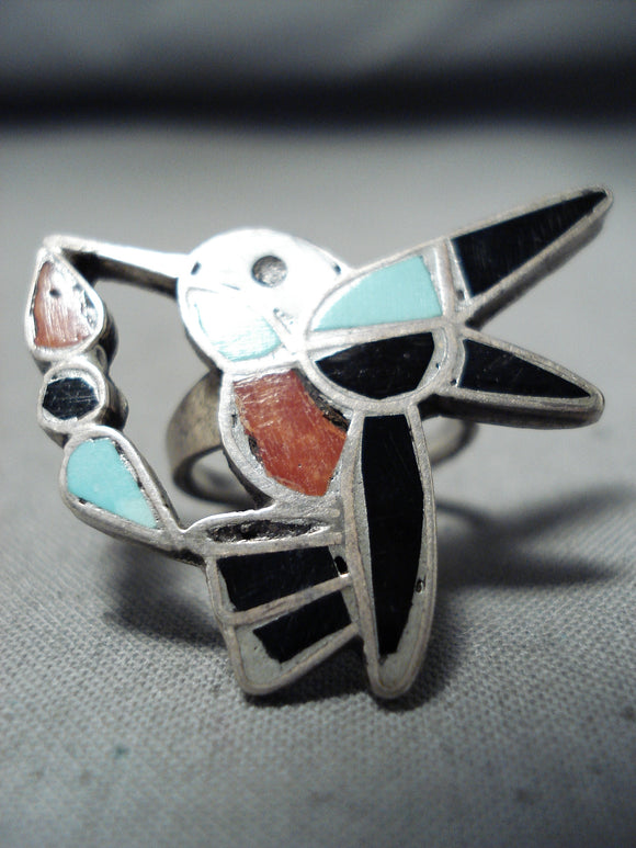 Wonderful Vintage Native American Navajo Turquoise Sterling Silver Hummingbird Ring-Nativo Arts