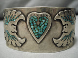 Incredible Vintage Native American Navajo Inlaid Turquoise Heart Sterling Silver Bracelet Cuff-Nativo Arts