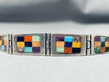 Double Technique Vintage Native American Navajo Turquoise Sterling Silver Link Bracelet-Nativo Arts