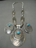 Fabulous Vintage Native American Navajo Fm Wylie Sterling Silver Turquoise Concho Necklace-Nativo Arts