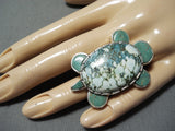 Huge Unique Vintage Native American Navajo Turtle Turquoise Sterling Silver Ring-Nativo Arts