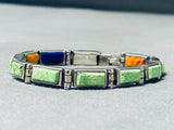 One Of Most Unique Vintage Native American Navajo Green Turquoise Sterling Silver Link Bracelet-Nativo Arts