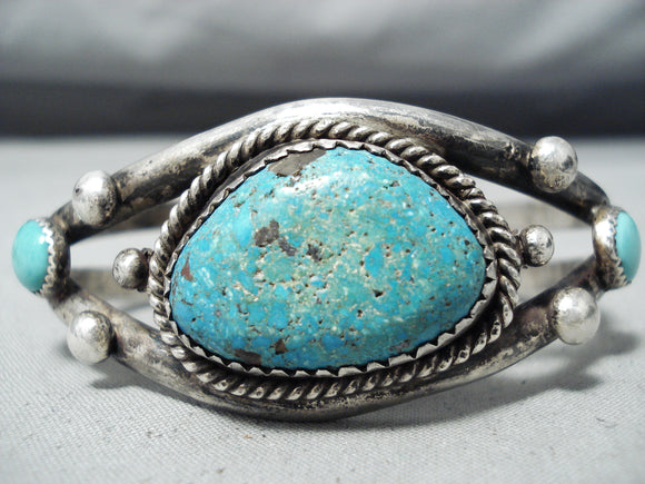 Expressive Vintage Native American Navajo Turquoise Sterling Silver Bracelet Old-Nativo Arts