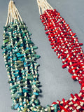 Rye Whitegoat Vintage Native American Navajo Green Turquoise Coral Heishi Necklace-Nativo Arts