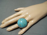 Huge Bulbous Domed Native American Navajo Pilot Mountain Turquoise Sterling Silver Ring-Nativo Arts