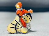 Tigger Native American Zuni Completely Hand Made Sterling Silver Inlay Ring-Nativo Arts