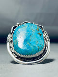 Outstanding Vintage Native American Navajo Pilot Mountain Turquoise Sterling Silver Huge Ring-Nativo Arts