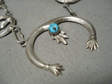 Amazing Vintage Native American Navajo Turquoise Sterling Silver Squash Blossom Necklace-Nativo Arts