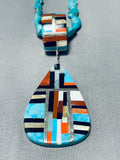 Native American One Of The Best Vintage Santo Domingo Turquoise Inlay Sterling Silver Necklace-Nativo Arts