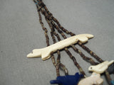 Hand Carved Fetish Vintage Native American Navajo Turquoise Sterling Silver Necklace Old-Nativo Arts