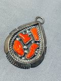 Superior Vintage Native American Navajo Coral Sterling Silver Pendant Signed-Nativo Arts