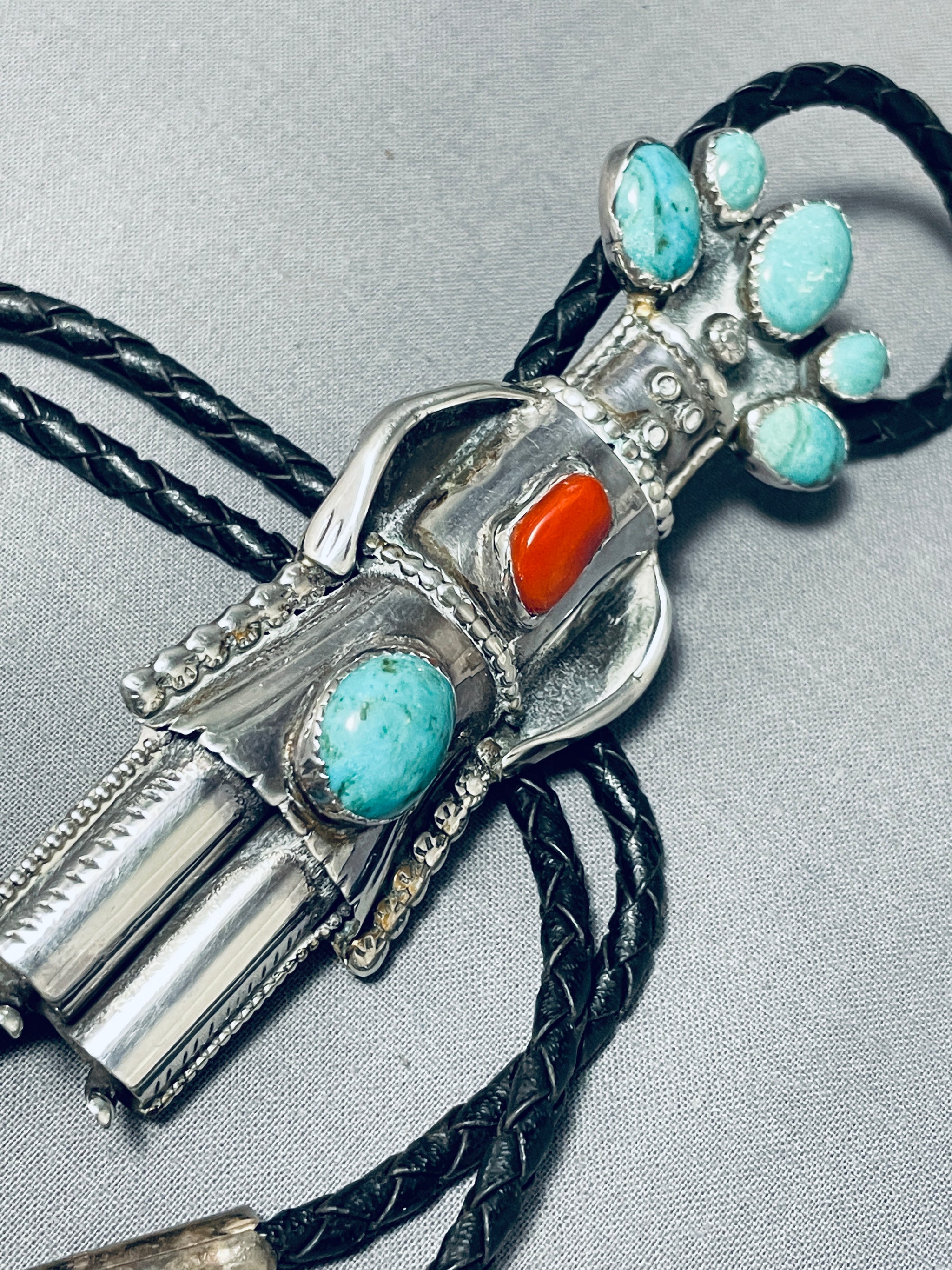 Navajo Vintage sterling turquoise coral arrow head bolo tie NAN offers 1092