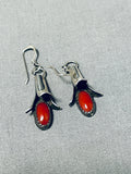 Fabulous Native American Navajo Coral Sterling Silver Blossom Dangle Earrings-Nativo Arts