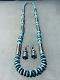 Long Tubule Native American Navajo Turquoise Sterling Silver Necklace-Nativo Arts