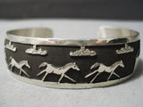 Picturesque Vintage Navajo Sterling Silver Bracelet Old Native American-Nativo Arts