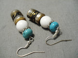 Amazing Vintage Native American Navajo Singer Turquoise Gold Sterling Silver Earrings-Nativo Arts