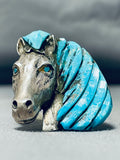 Native American One Of The Most Unique Ever Vintage Navajo Turquoise Horse Sterling Silver Ring-Nativo Arts