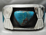 Huge And Heavy Vintage Native American Navajo Smokey Bisbee Turquoise Sterling Silver Bracelet-Nativo Arts