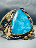 Very Rare Gilbert Turquoise Vintage Native American Navajo Sterling Silver Gold Bracelet-Nativo Arts