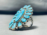 Huge Signed Vintage Native American Navajo Turquoise Sterling Silver Ring-Nativo Arts