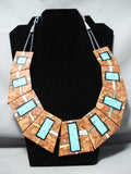 One Of The Biggest Native American Turquoise Sterling Silver Inlay Necklace-Nativo Arts