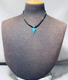 Native American Rare Vintage Santo Domingo Turquoise Sterling Silver Arrowhead Necklace-Nativo Arts